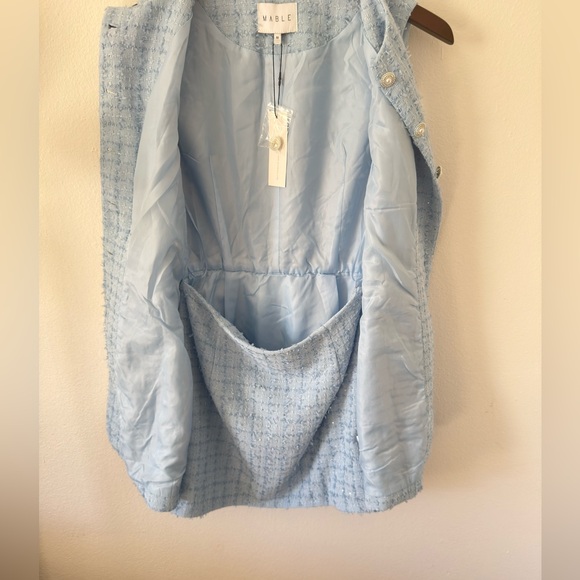 Mable Tweed Matching Set Light Blue Pearl Button Vest Shorts Size M - Picture 4 of 10